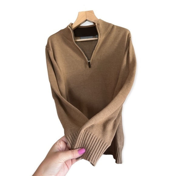 Oscar de la Renta Men’s Tan Quarter Zip Sweater, Size Medium - Picture 3 of 9